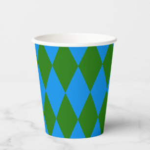 Gobelets En Papier Motif à carreaux Harlequin bleu vert