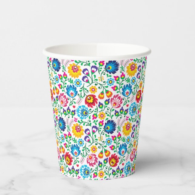 Gobelets En Papier Motif à fleurs d'art populaire 2 (Gauche)