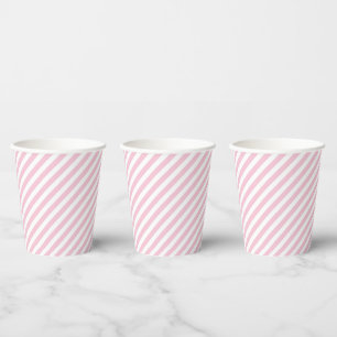 Gobelets En Papier Motif à rayures blanches et roses diagonales