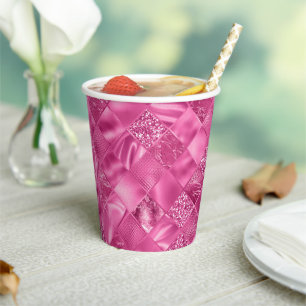 Gobelets En Papier Motif à tissage Carré rose chaud