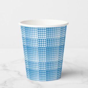 Gobelets En Papier Motif Abstrait à Carreaux Bleus et Blancs