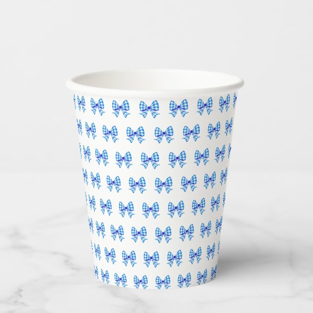 Gobelets En Papier Motif arc en vichy bleu blanc (Recto)