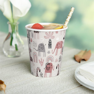 Gobelets En Papier motif avec des éléphants et des girafes mignons