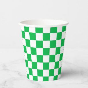 Gobelets En Papier Motif blanc À damiers blanc vert