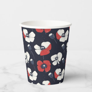 Gobelets En Papier Motif blanc avec accents rouge et bleu
