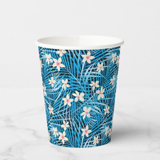 Gobelets En Papier Motif bleu Feuille Palm (Gauche)
