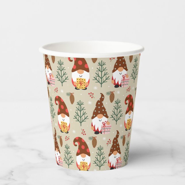 Gobelets En Papier Motif cadeau Noël Gnomes (Recto)