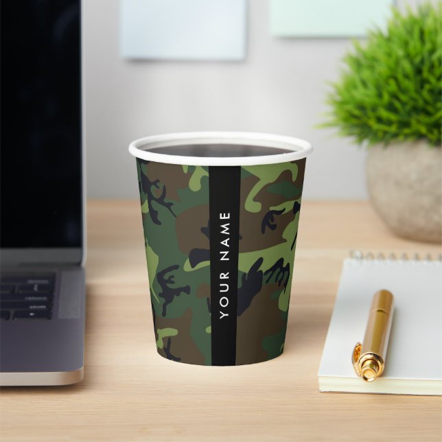 Gobelets En Papier Motif Camouflage Vert, Votre nom, Personnaliser (Insitu)