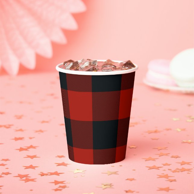 Gobelets En Papier Motif carreaux gingham noir et rouge buffle (Insitu)