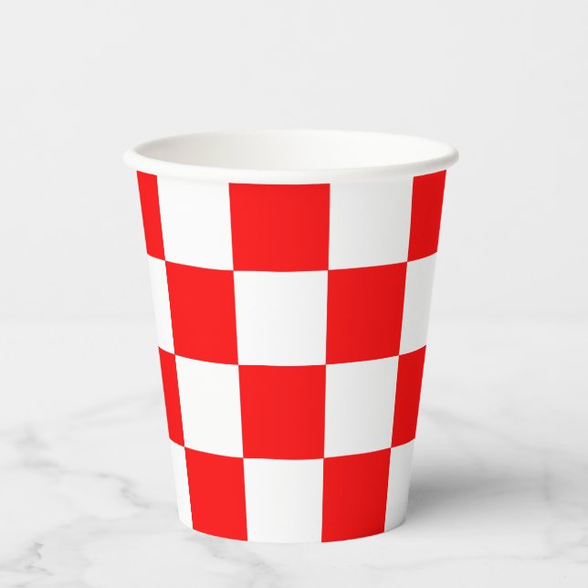 Gobelets En Papier Motif chèque À damiers blanc rouge (Recto)