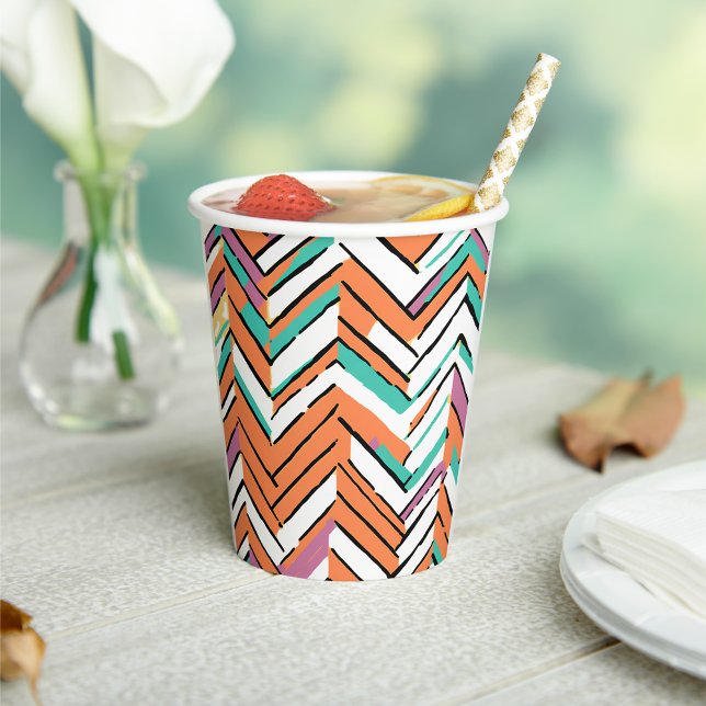 Gobelets En Papier Motif Chevron couleur gras Herringbone (Bold Color Herringbone Chevron pattern Paper Cups)
