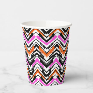 Gobelets En Papier Motif Chevron Noir, Orange Et Rose