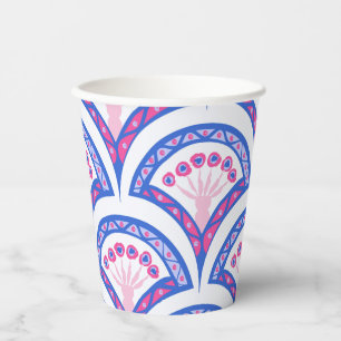 Gobelets En Papier motif damassé floral bleu
