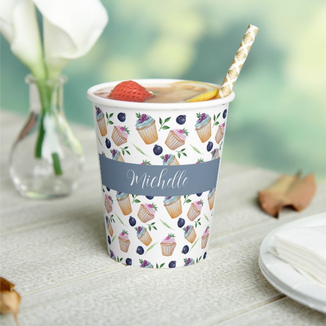 Gobelets En Papier Motif D'Aquarelle Cute Cupcakes Et Fruits (Insitu)