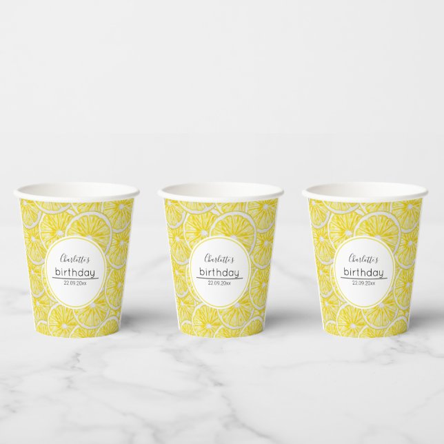 Gobelets En Papier Motif d'aquarelle de tranches de citron (Multi)