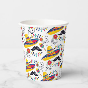 Gobelets En Papier Motif d'art populaire mexicain Sombreros, Moustach
