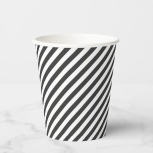 Gobelets En Papier Motif de bandes noires et blanches diagonales