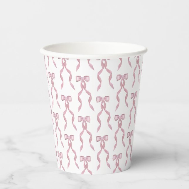 Gobelets En Papier Motif de Bow rose Aquarelle (Recto)
