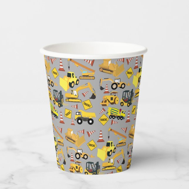 Gobelets En Papier Motif de camions de construction (Recto)