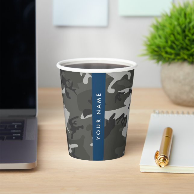 Gobelets En Papier Motif de camouflage gris, Votre nom, Personnaliser (Insitu)