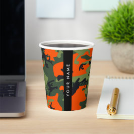 Gobelets En Papier Motif de camouflage orange, Votre nom, Personnalis