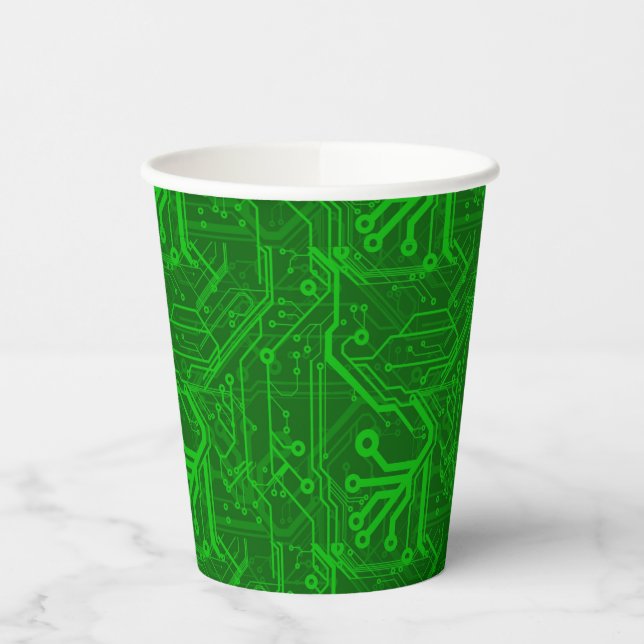 Gobelets En Papier Motif de carte à circuit imprimé vert (Gauche)