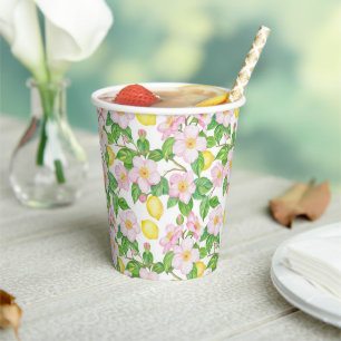 Gobelets En Papier Motif de citrons floraux roses