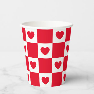 Gobelets En Papier Motif de coeur À damiers rouge