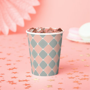 Gobelets En Papier Motif de contrôle du diamant rose et gris
