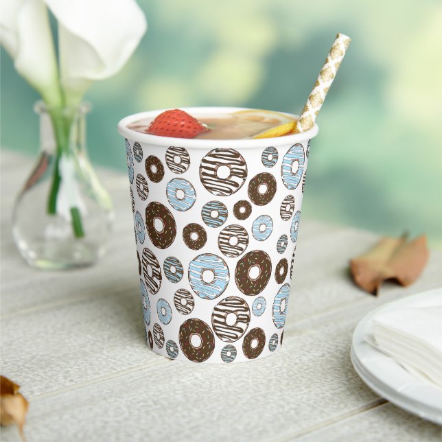 Gobelets En Papier Motif De Donuts, Donuts Bleus, Donuts Brown (Insitu)