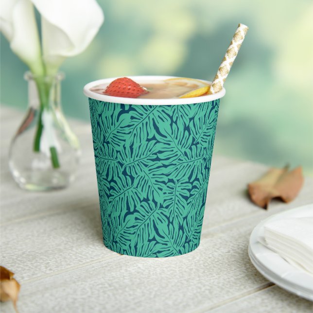 Gobelets En Papier Motif de feuille tropicale Monstera (Insitu)