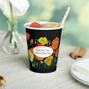 Gobelets En Papier Motif de fleur de pavot rouge orange aquarelle mar
