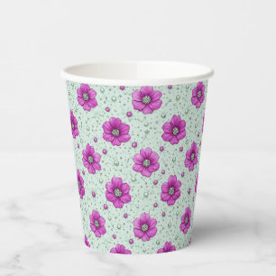 Gobelets En Papier Motif de fleurs roses avec gouttelettes