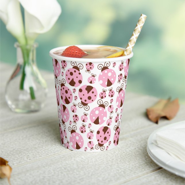 Gobelets En Papier Motif De Ladybugs, Mignons Ladybugs, Pink Ladybugs (Insitu)
