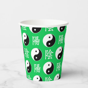 Gobelets En Papier Motif de l'Arrière - plan vert chinois Yinyang