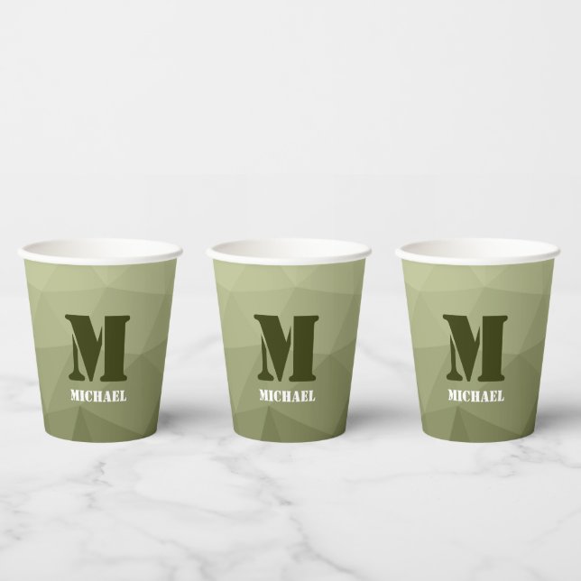 Gobelets En Papier Motif de maille géométrique vert clair de l'armée (Multi)