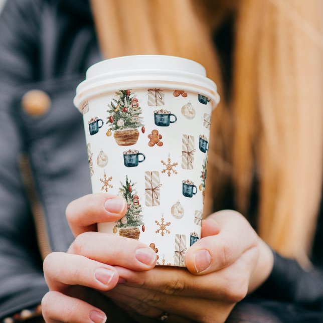 Gobelets En Papier Motif de Noël coloré tendance | Aquarelle (Créateur téléchargé)
