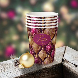 Gobelets En Papier Motif de Noël Magenta Gold#12 ID1009