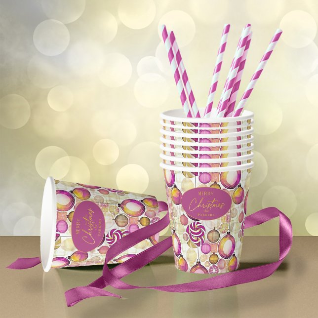 Gobelets En Papier Motif de Noël Magenta Gold n° 6 ID1009 (Créateur téléchargé)