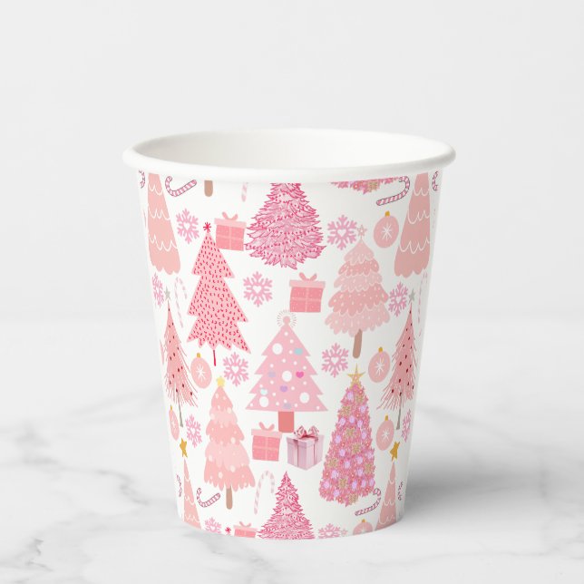 Gobelets En Papier Motif de Noël rose (Recto)