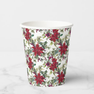 Gobelets En Papier Motif de poinsettia à l'aquarelle
