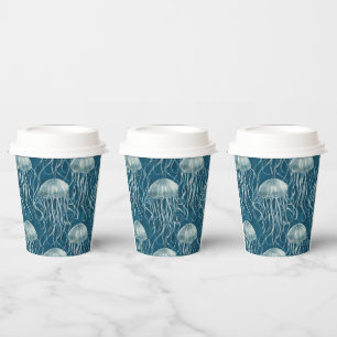 Gobelets En Papier Motif de poisson marine bleu et blanc gelée