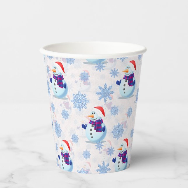 Gobelets En Papier Motif de surface Snowman de Noël (Recto)