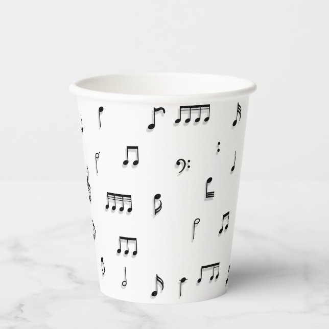 Gobelets En Papier Motif de symboles Black & White Music Notes (Recto)