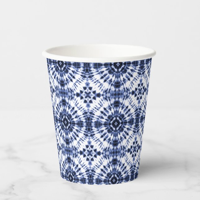 Gobelets En Papier Motif de teinture bleu foncé (Recto)
