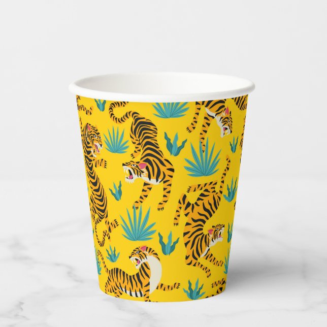 Gobelets En Papier Motif de tigre d'or asiatique (Recto)