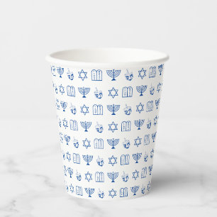 Gobelets En Papier motif de vacances Hanoukka bleu et blanc