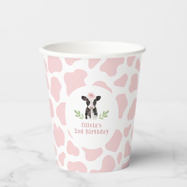 Gobelets En Papier Motif de vache rose (Recto)
