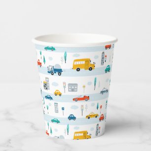 Gobelets En Papier Motif de véhicule routier migre