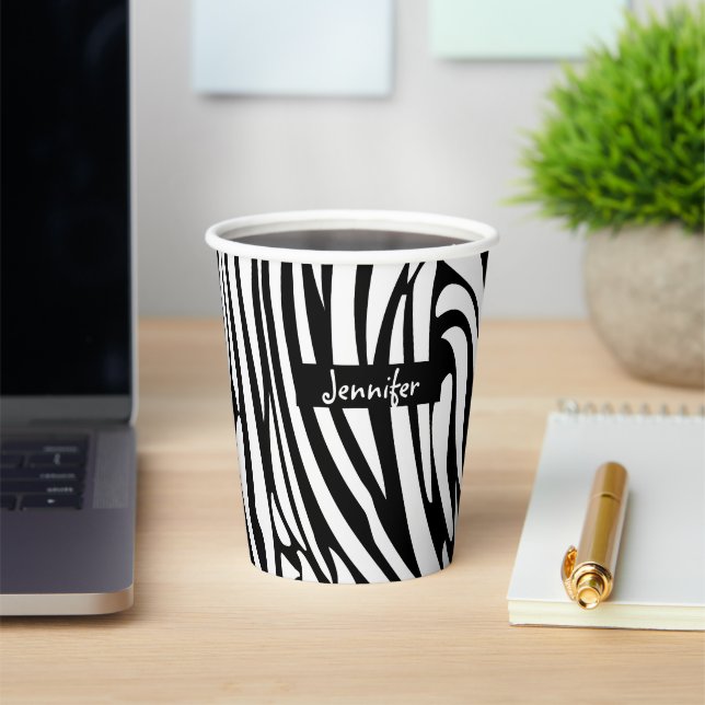 Gobelets En Papier Motif de zèbre à rayures noir et blanc Monogramme (Insitu)